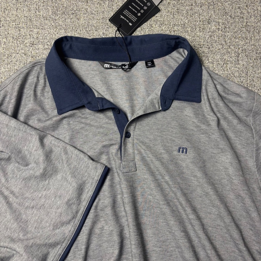Travis Mathew Polo Shirt Mens XXXL Grey Navy Short Sleeve Pima Cotton Blend